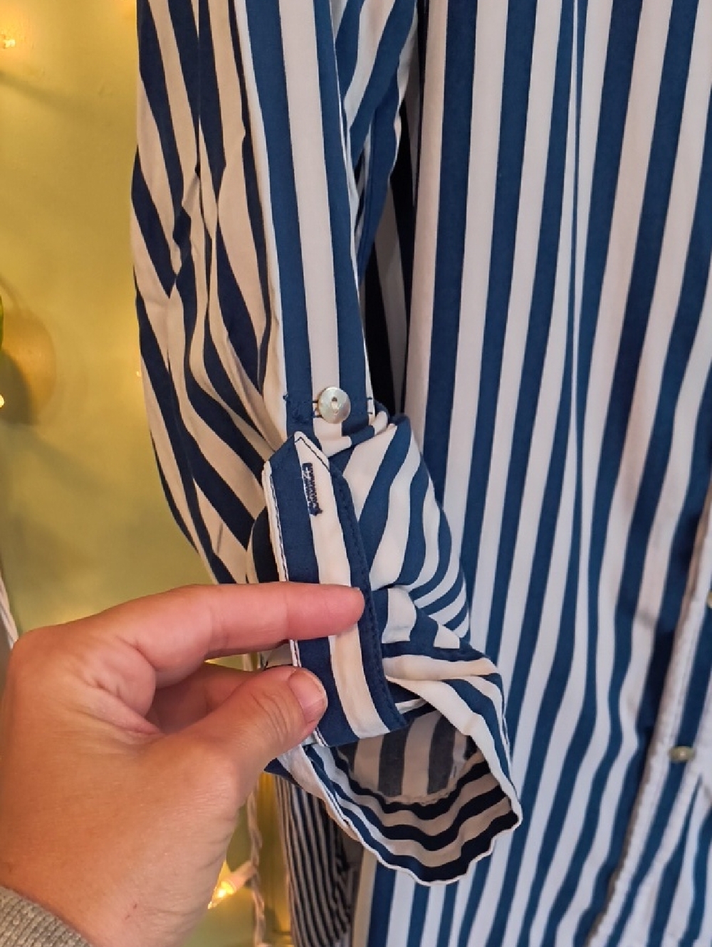 Women's Jane & Delancey Navy White Vertical Stripe Button Up & Back Blouse XL - Picture 7 of 11